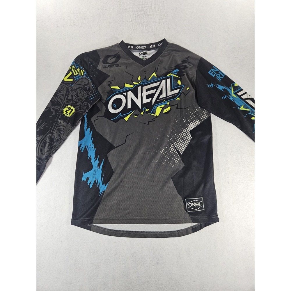 O'Neal Element Villain Youth XL Motocross Jersey Kids Dirt Bike Gray Blue MX